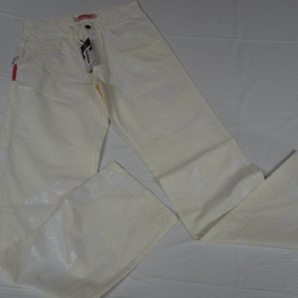 MONDO JEANS CO OFF WHITE BEIGE WITH PAINT SPLATTER MENS JEANS 30/34 K74